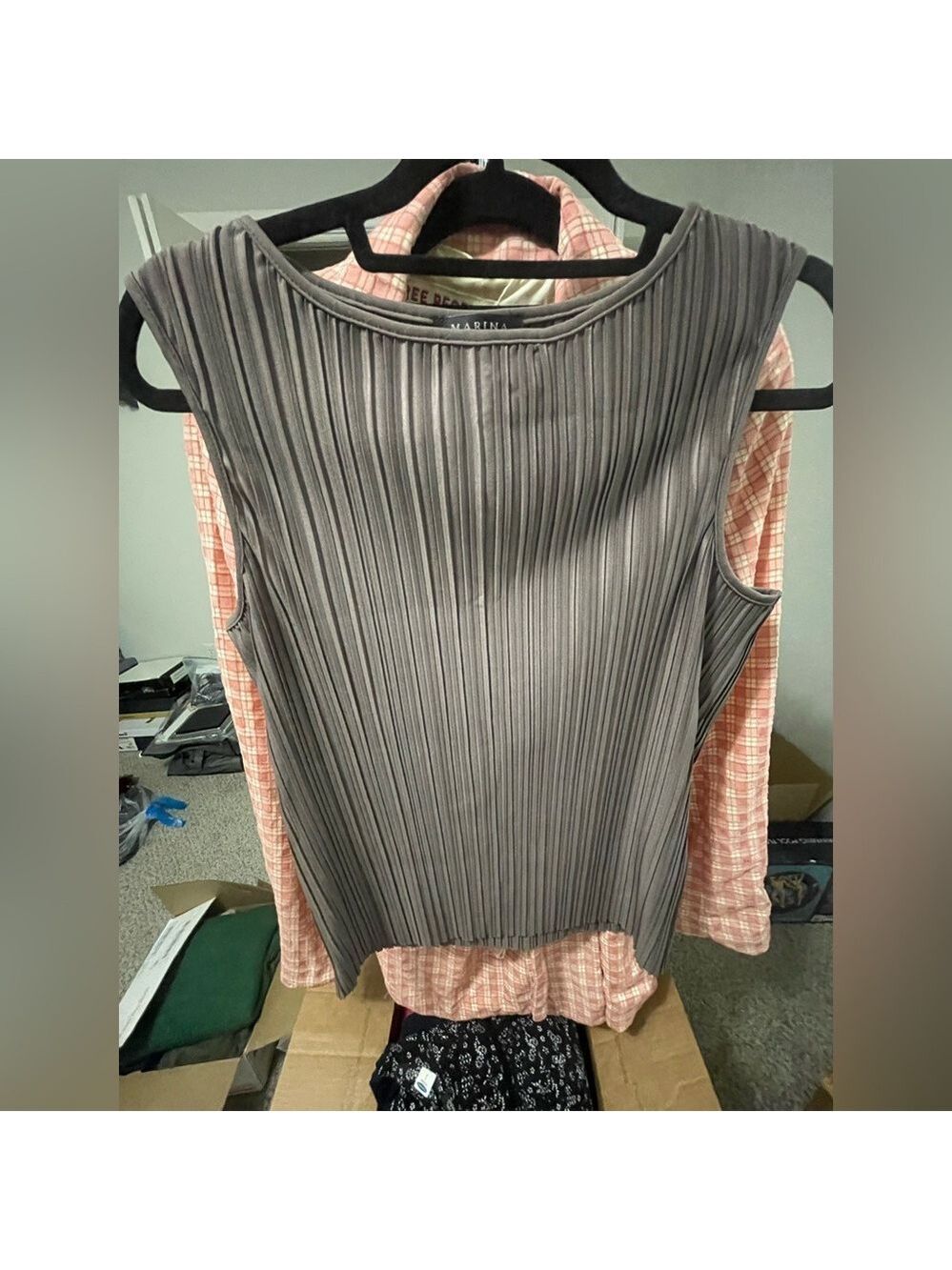 MARINA Charcoal Pleated Sleeveless Blouse